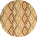 Round Machine Washable Southwestern Brown Country Rug, wshcon2089brn