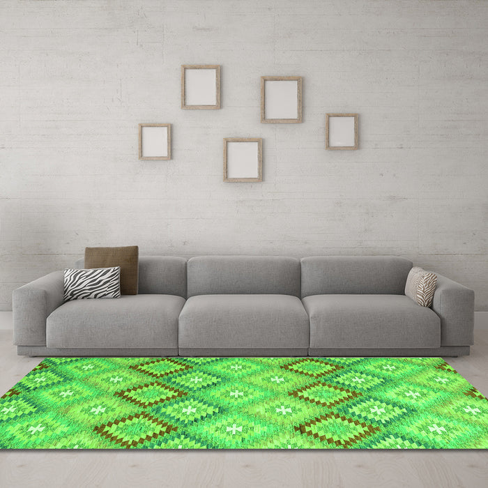 Machine Washable Southwestern Green Country Area Rugs in a Living Room,, wshcon2089grn