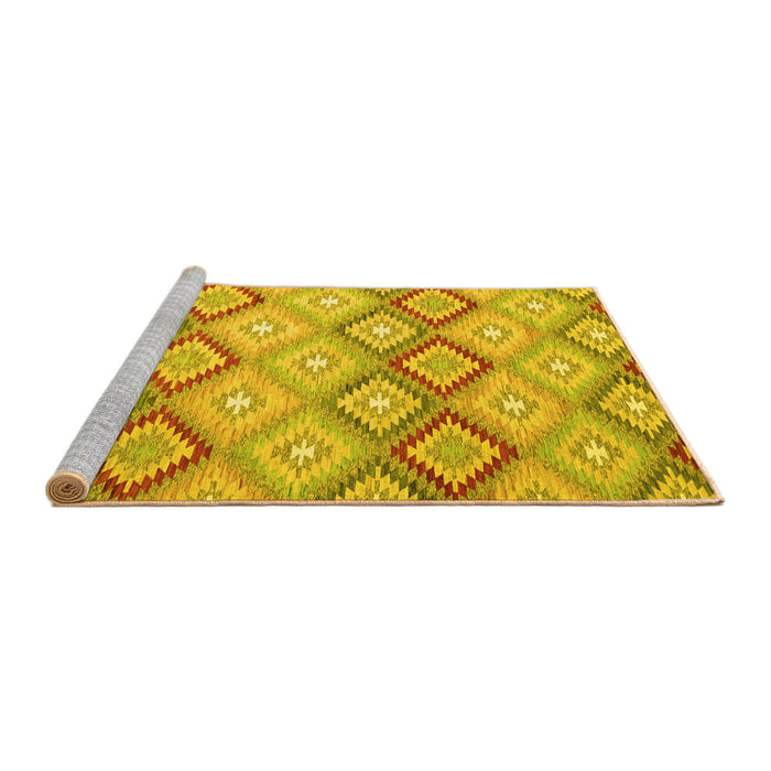 Sideview of Machine Washable Southwestern Yellow Country Rug, wshcon2089yw