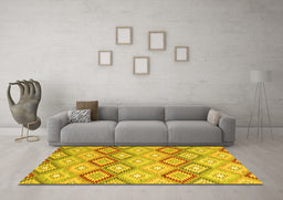 Machine Washable Southwestern Yellow Country Rug in a Living Room, wshcon2089yw