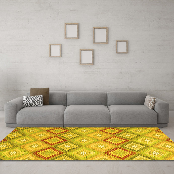 Machine Washable Southwestern Yellow Country Rug in a Living Room, wshcon2089yw