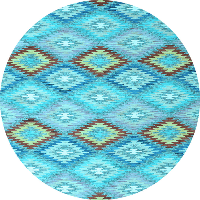 Round Southwestern Light Blue Country Rug, con2089lblu