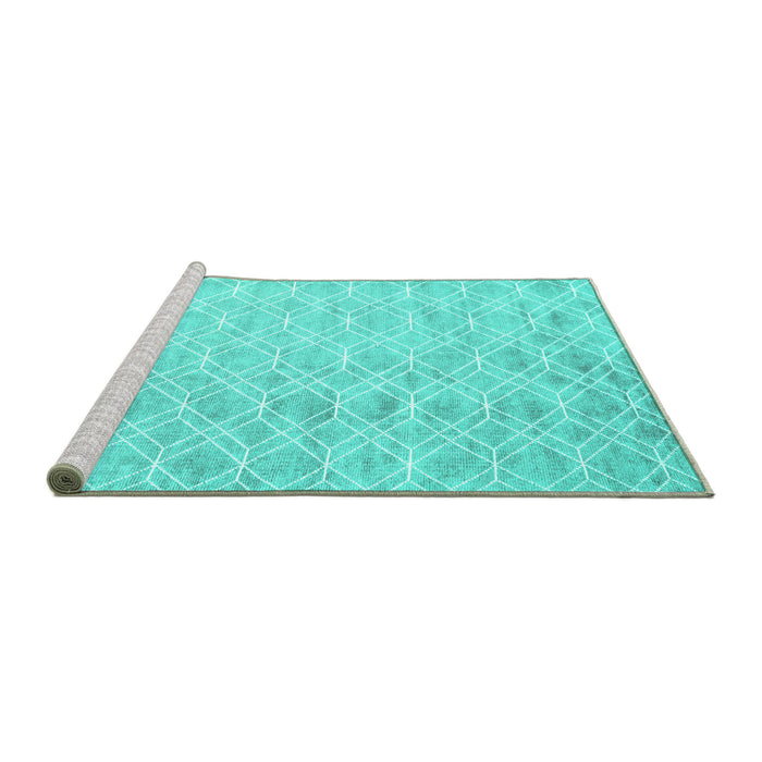 Sideview of Machine Washable Abstract Turquoise Contemporary Area Rugs, wshcon2090turq