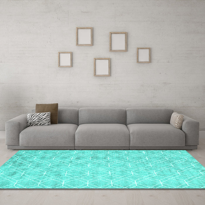 Machine Washable Abstract Turquoise Contemporary Area Rugs in a Living Room,, wshcon2090turq
