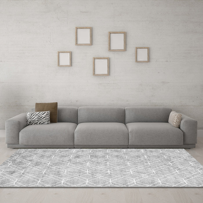 Machine Washable Abstract Gray Contemporary Rug in a Living Room,, wshcon2090gry