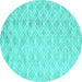 Round Machine Washable Abstract Turquoise Contemporary Area Rugs, wshcon2090turq