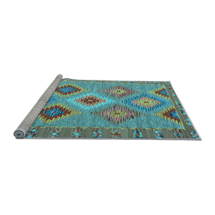 Sideview of Machine Washable Southwestern Light Blue Country Rug, wshcon2091lblu