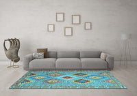 Machine Washable Southwestern Light Blue Country Rug, wshcon2091lblu