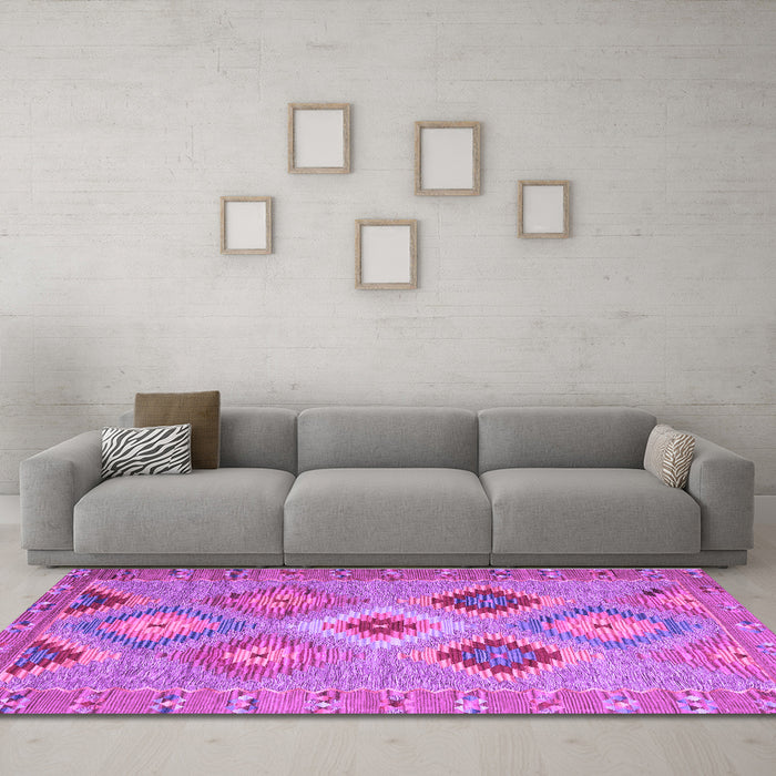 Machine Washable Southwestern Purple Country Area Rugs in a Living Room, wshcon2091pur