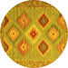 Round Machine Washable Southwestern Yellow Country Rug, wshcon2091yw