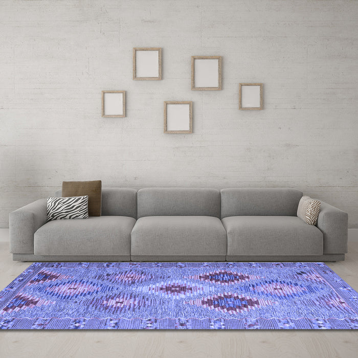 Machine Washable Southwestern Blue Country Rug in a Living Room, wshcon2091blu
