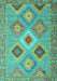 Machine Washable Southwestern Turquoise Country Area Rugs, wshcon2091turq