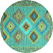 Round Southwestern Turquoise Country Rug, con2091turq