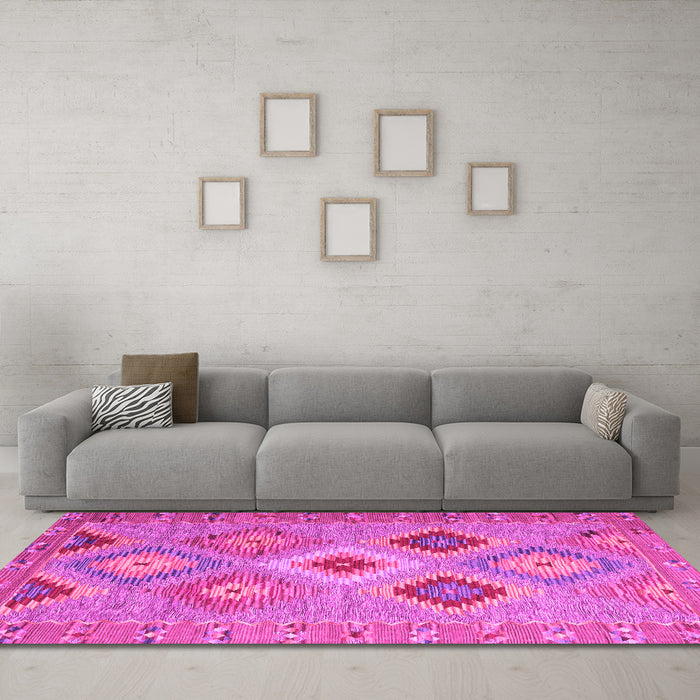 Machine Washable Southwestern Pink Country Rug in a Living Room, wshcon2091pnk