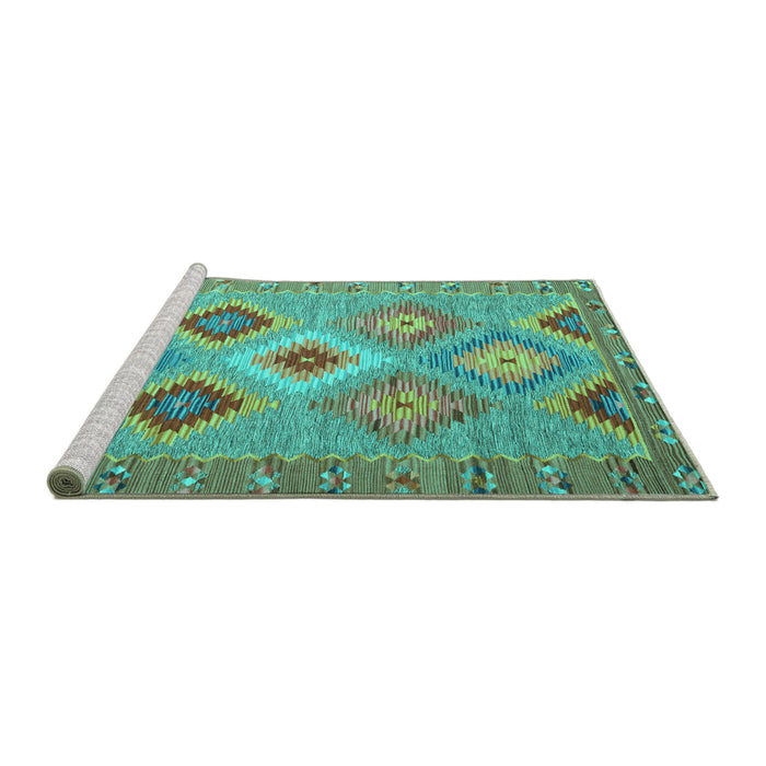 Sideview of Machine Washable Southwestern Turquoise Country Area Rugs, wshcon2091turq