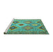 Sideview of Machine Washable Southwestern Turquoise Country Area Rugs, wshcon2091turq