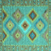 Square Machine Washable Southwestern Turquoise Country Area Rugs, wshcon2091turq