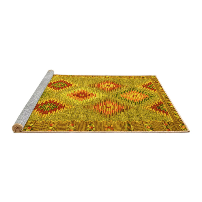 Sideview of Machine Washable Southwestern Yellow Country Rug, wshcon2091yw