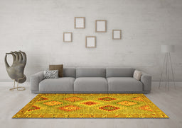 Machine Washable Southwestern Yellow Country Rug in a Living Room, wshcon2091yw