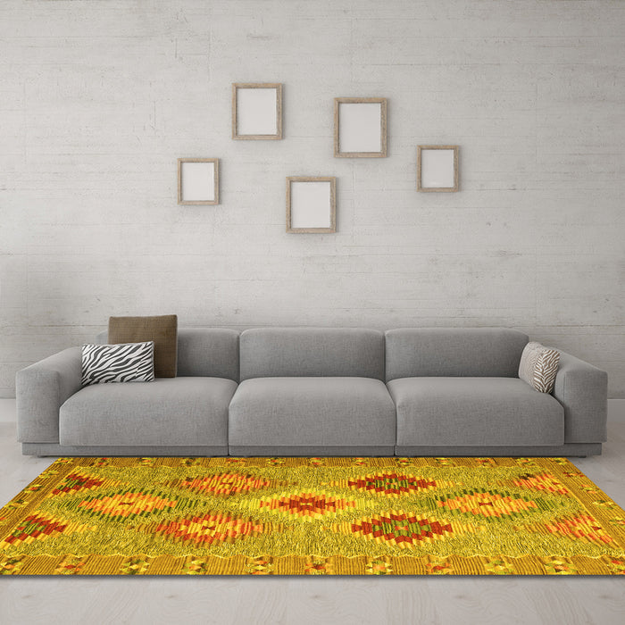 Machine Washable Southwestern Yellow Country Rug in a Living Room, wshcon2091yw