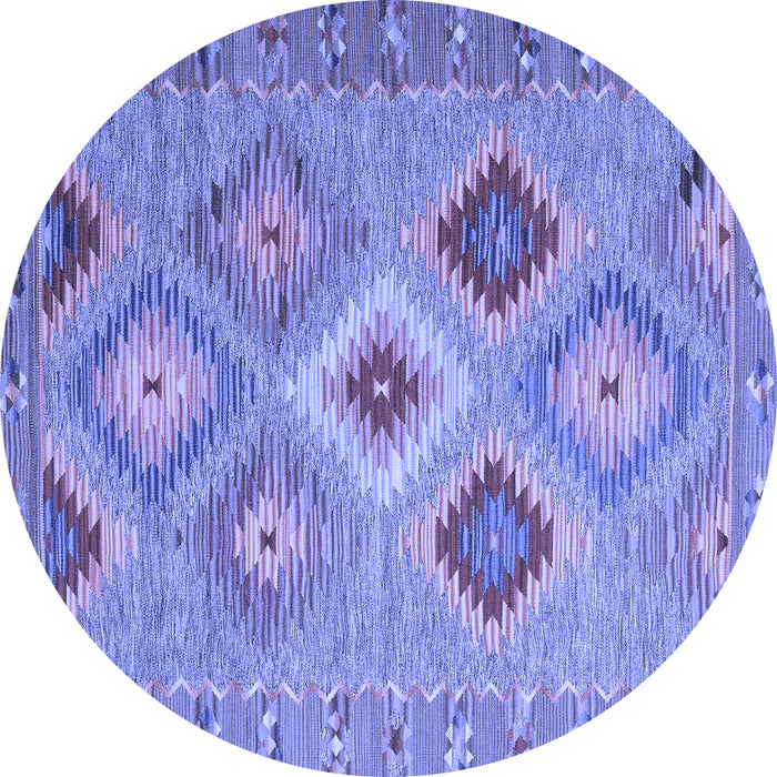 Round Machine Washable Southwestern Blue Country Rug, wshcon2091blu