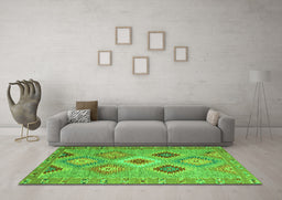 Machine Washable Southwestern Green Country Area Rugs in a Living Room,, wshcon2091grn