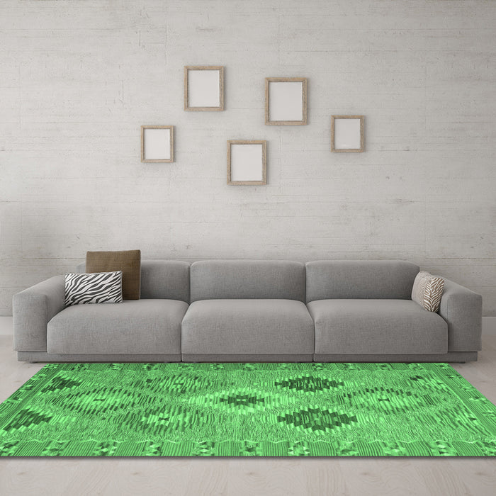 Machine Washable Southwestern Emerald Green Country Area Rugs in a Living Room,, wshcon2091emgrn