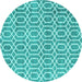 Round Machine Washable Abstract Turquoise Contemporary Area Rugs, wshcon2092turq