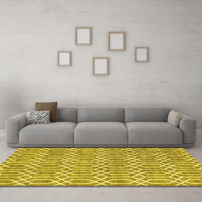 Machine Washable Abstract Yellow Contemporary Rug in a Living Room, wshcon2092yw