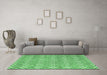 Machine Washable Abstract Emerald Green Contemporary Area Rugs in a Living Room,, wshcon2092emgrn