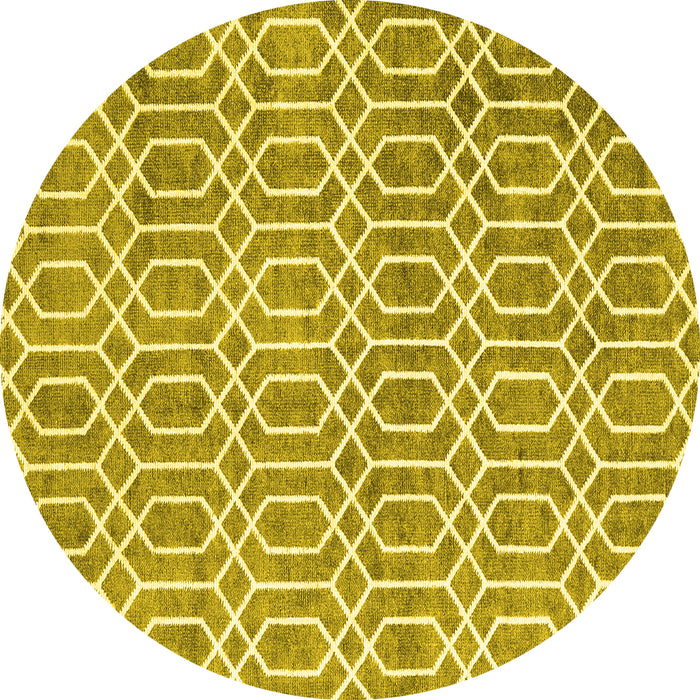 Round Machine Washable Abstract Yellow Contemporary Rug, wshcon2092yw