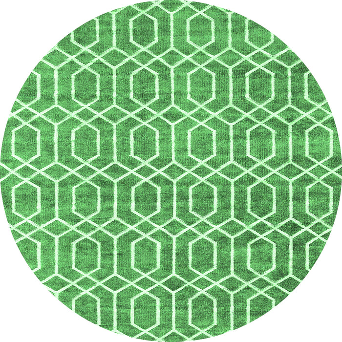 Round Machine Washable Abstract Emerald Green Contemporary Area Rugs, wshcon2092emgrn