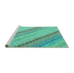 Sideview of Machine Washable Southwestern Turquoise Country Area Rugs, wshcon2094turq