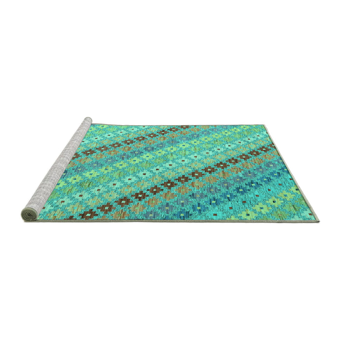 Sideview of Machine Washable Southwestern Turquoise Country Area Rugs, wshcon2094turq