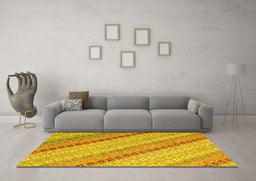 Machine Washable Southwestern Yellow Country Rug in a Living Room, wshcon2094yw