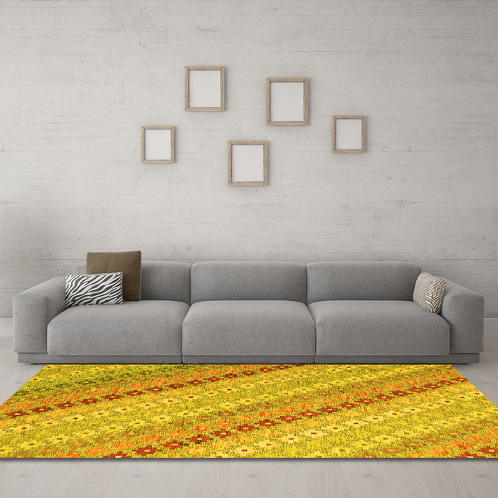 Machine Washable Southwestern Yellow Country Rug in a Living Room, wshcon2094yw