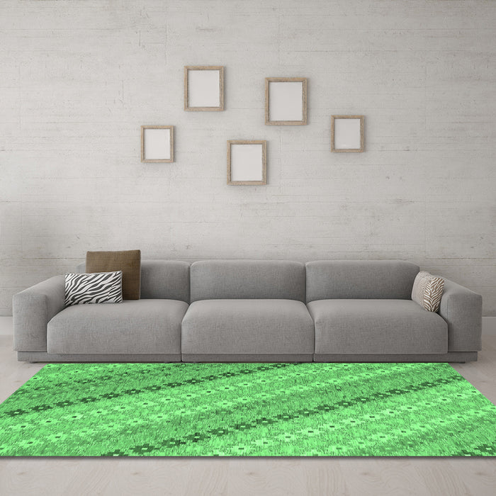 Machine Washable Southwestern Emerald Green Country Area Rugs in a Living Room,, wshcon2094emgrn
