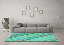 Machine Washable Southwestern Turquoise Country Area Rugs in a Living Room,, wshcon2094turq