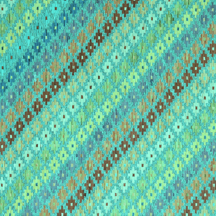 Square Machine Washable Southwestern Turquoise Country Area Rugs, wshcon2094turq