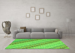 Machine Washable Southwestern Green Country Area Rugs in a Living Room,, wshcon2094grn