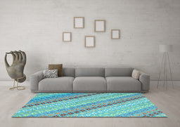Machine Washable Southwestern Light Blue Country Rug in a Living Room, wshcon2094lblu