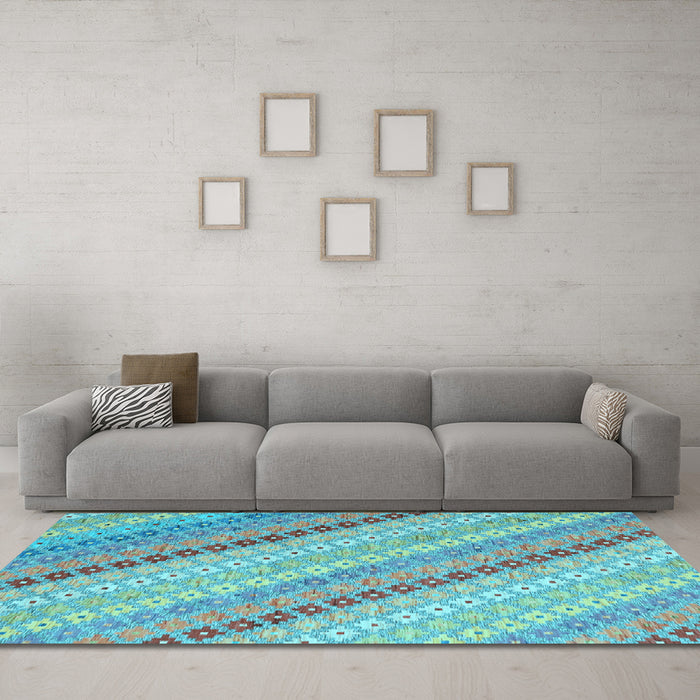 Machine Washable Southwestern Light Blue Country Rug in a Living Room, wshcon2094lblu