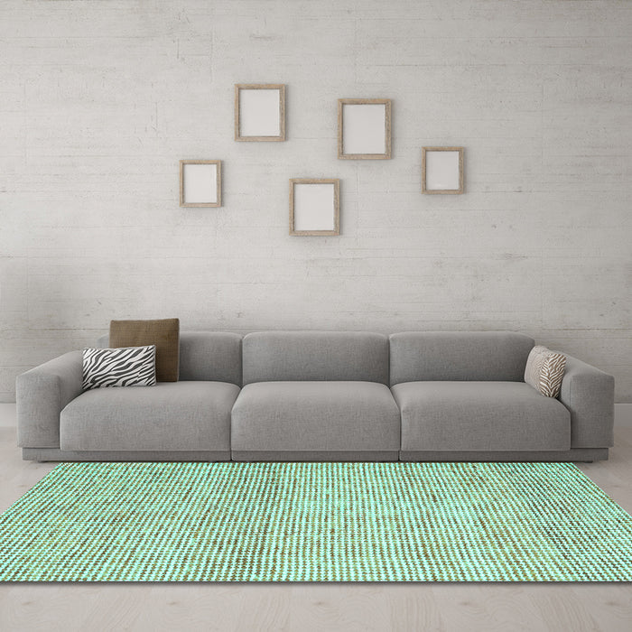 Machine Washable Abstract Turquoise Contemporary Area Rugs in a Living Room,, wshcon2096turq