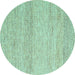 Round Machine Washable Abstract Turquoise Contemporary Area Rugs, wshcon2096turq