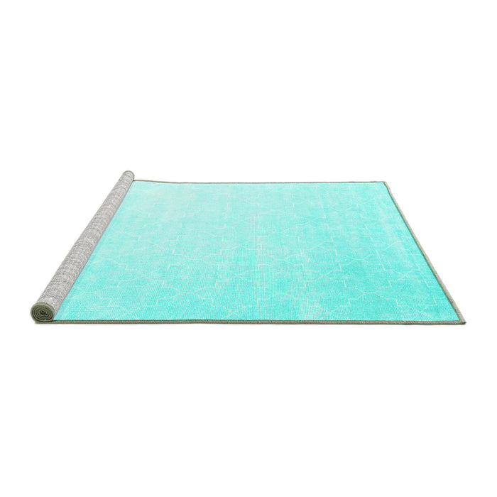 Sideview of Machine Washable Abstract Turquoise Contemporary Area Rugs, wshcon2097turq