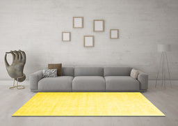 Machine Washable Abstract Yellow Contemporary Rug in a Living Room, wshcon2098yw