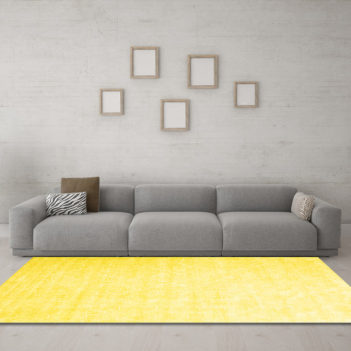 Machine Washable Abstract Yellow Contemporary Rug in a Living Room, wshcon2098yw