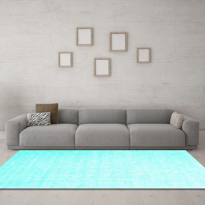 Machine Washable Abstract Turquoise Contemporary Area Rugs in a Living Room,, wshcon2098turq