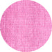 Round Machine Washable Abstract Pink Contemporary Rug, wshcon2099pnk