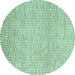 Round Machine Washable Abstract Turquoise Contemporary Area Rugs, wshcon2099turq